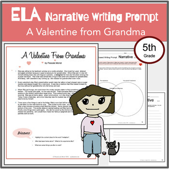 Preview of ELA Writing prompt,  5th, Valentine's Theme,  Grammar,  test prep,  Vocabulary