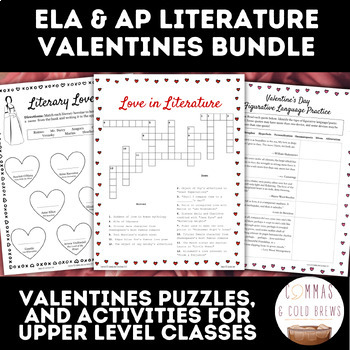 Preview of ELA and AP Lit Valentine's Day Bundle | Puzzle, Game, Activities, Worksheets