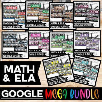 Preview of ELA and Math Centers Google Classroom Digital Games YEAR LONG Bundle