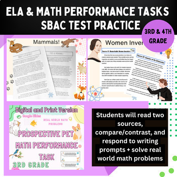 Preview of ELA and Math Performance Task Bundle - 3rd and 4th Grade SBAC Test Prep