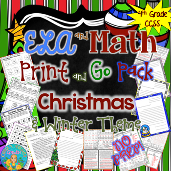 Preview of Literacy and Math Print and Go Pack  Christmas and Winter Activities (NO PREP)