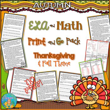 Preview of Literacy and Math Print and Go Pack Thanksgiving Activities (NO PREP)