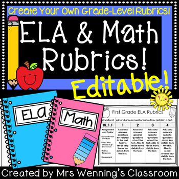 Preview of ELA and Math Rubrics! Editable Rubric Templates!