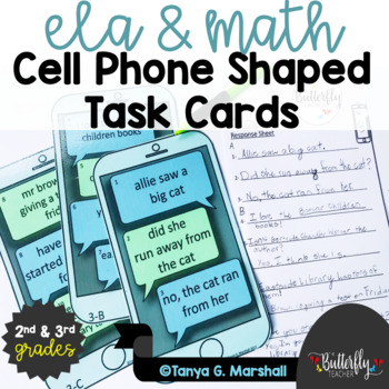 Preview of Math & ELA Review Activity | Grammar, Addition, Subtraction Task Cards