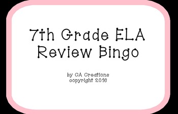 Preview of ELA and Reading Vocabulary Review Bingo (7th grade CCSS/Georgia Milestones)