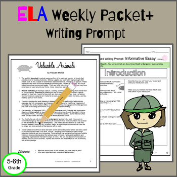 Preview of ELA paired text writing, main idea, summary,  weekly work packet, enrichment