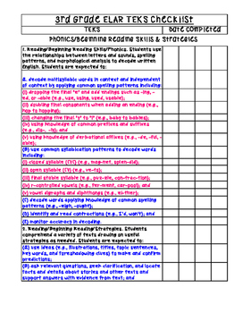 Preview of ELAR TEKS Checklist 3rd Grade