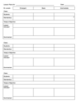 ELD Daily Lesson Plan Template (pdf) by Sunny Day Resources | TPT