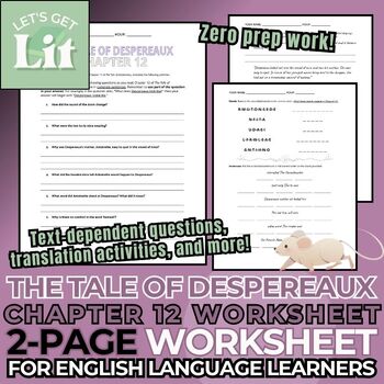 Preview of The Tale of Despereaux: Chapter 12 - Worksheets for ML Students