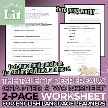 Preview of The Tale of Despereaux: Chapter 9 - Worksheets for ML Students