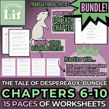 Preview of The Tale of Despereaux: Chapters 6-10 - Worksheets for ML Students