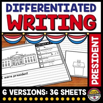 Preview of PRESIDENT DAY WRITING PROMPTS WORKSHEET ACTIVITY PAPERS END OF THE YEAR 4TH JULY