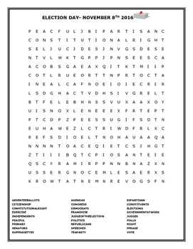 Preview of ELECTION DAY-  NOVEMBER 8, 2016 WORD SEARCH