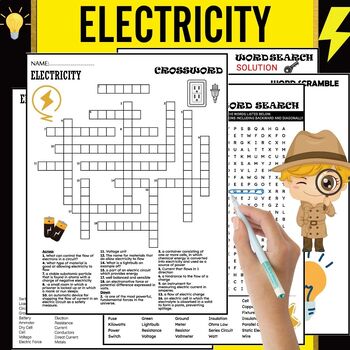 ELECTRICITY Fun Worksheets Vocabulary Puzzles Wordsearch Crossword