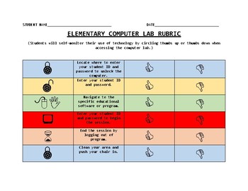 Preview of ELEMENTARY COMPUTER LAB RUBRIC