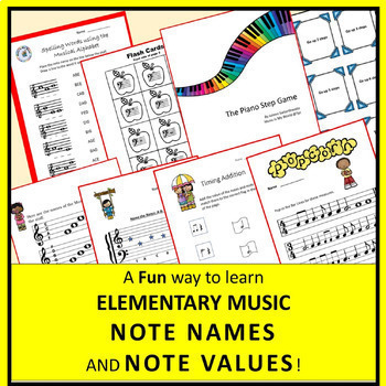 Preview of ELEMENTARY MUSIC NOTE NAMES AND NOTE VALUES BUNDLE