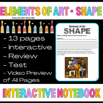 Preview of ELEMENTS OF ART SHAPE INTERACTIVE NOTEBOOK 13 PAGES WITH TEST AND ANSWER KEY