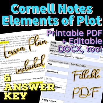 Preview of ELEMENTS OF PLOT in Cornell Notes Template w/ LP & Answer Key! DOCX + PDF