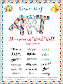 Preview of ELEMENTS of ART - Visual, Mnemonic Word Wall