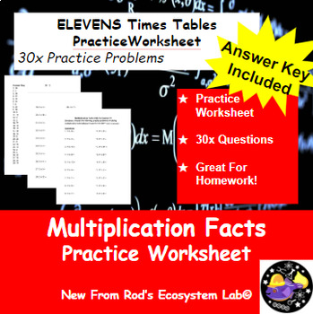 Preview of ELEVENS Multiplication Tables 30x Question Worksheet **Editable w/Answer Key**