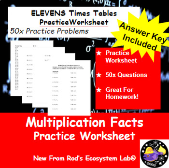 Preview of ELEVENS Multiplication Tables 50x Question Worksheet **Editable w/Answer Key**