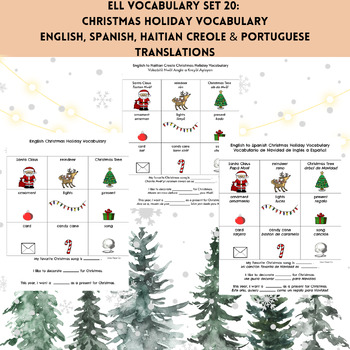 Preview of ELL Christmas Holiday Vocabulary Translated from English into Other Languages