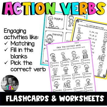 Preview of ELL/ESL Action Verbs- ESL Flashcards & Worksheets ELL & ESL Resources