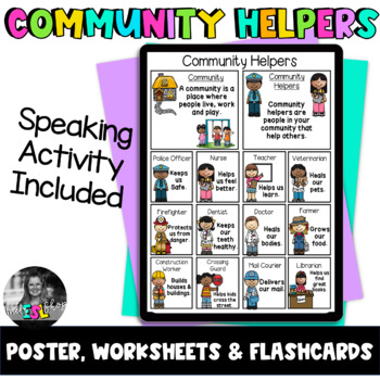 Preview of ELL/ESL Community Helpers- Poster, Flashcards & Worksheets