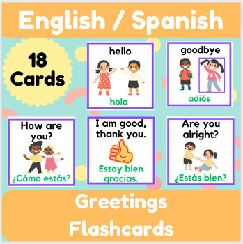 Preview of Bilingual English & Spanish Greetings Flashcards ELL/ ESL/ESOL