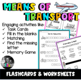 ELL/ESL Means of Transportation -Flashcards, Worksheets & 