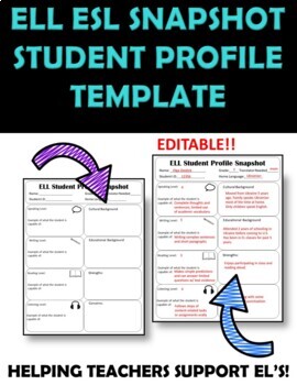 Preview of ELL ESL Student Profile Snapshot Form for General Education Teachers  *EDITABLE