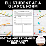 ELL ESL Student at a Glance Accommodations Form | Digital,