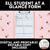ELL ESL Student at a Glance Accommodations Form | Digital,