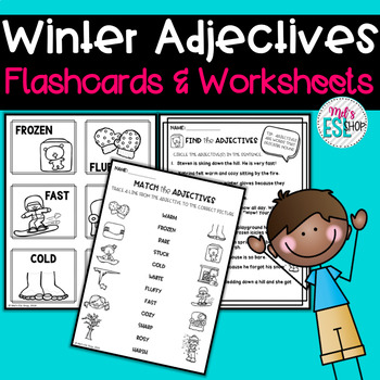 Preview of ELL/ESL Winter Adjectives Flashcards, Task cards & Worksheets