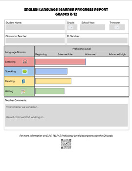 ELL Progress Report ELPS-TELPAS by Linguistically Gifted | TPT