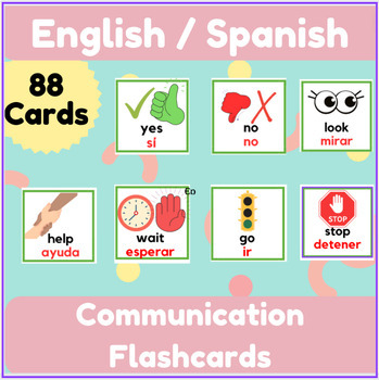 Preview of Bilingual English & Spanish Communication Vocabulary Flashcards ESL/ELL