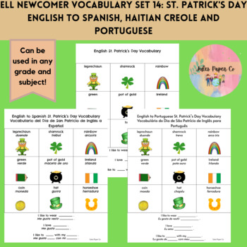 Preview of ELL St. Patrick's Day Vocab Translated from English into Other Lang.