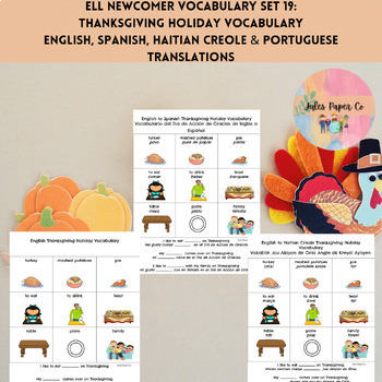 Preview of ELL Thanksgiving Holiday Vocabulary Translated from English into Other Languages