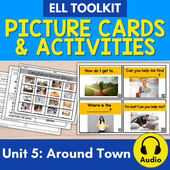 Preview of ELL Vocabulary Flashcards: Unit 5, Around Town {for English Skills}