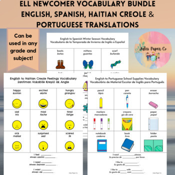 Preview of ELL Vocab English to Spanish, Haitian Creole and Portuguese BUNDLE