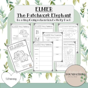Preview of ELMER The Patchwork Elephant Reading Comprehension Activity Pack