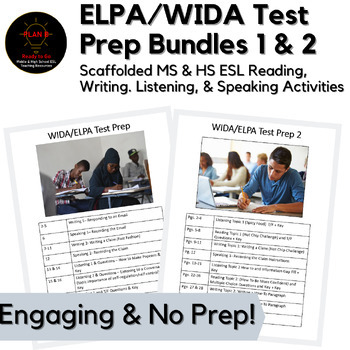 Preview of ELPA/WIDA Test Prep 1 & 2 Bundle Independent Work ESL Grades 6-12 Easy Sub Plans