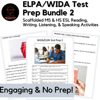 Preview of ELPA/WIDA Test Prep 2 Independent Work Pack Grades 6-12 ESL Sub or Center