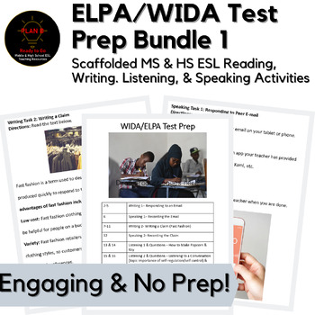 Preview of ELPA/WIDA Test Prep Independent Work Activity Pack Grades 6-12 ESL Sub or Center