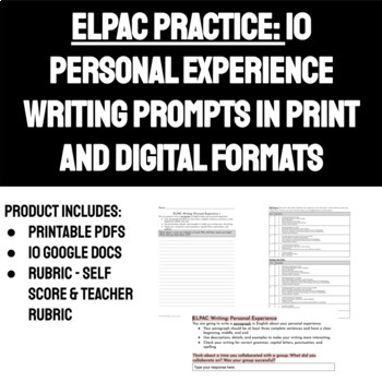 Preview of ELPAC PRACTICE: Write About A Personal Experience - 10 Prompts