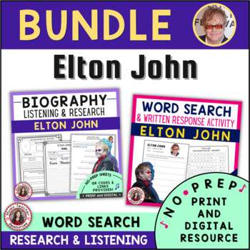 Preview of ELTON JOHN Music Activities and Worksheets BUNDLE