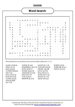 Elvis Presley The King Of Rock And Roll Word Search Online Virtual