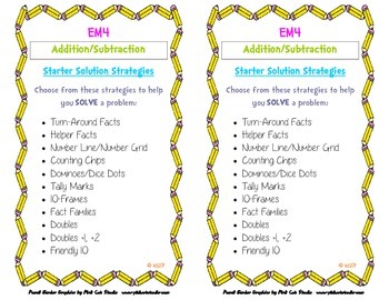 Preview of Everyday Math 4: Addition & Subtraction Starter Strategy Cards