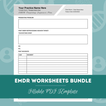 Preview of EMDR Therapy Worksheets Bundle | Editable / Fillable / Printable PDF