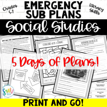 Preview of EMERGENCY SUB PLANS FOR SOCIAL STUDIES ON THE CONSTITUTION! (5th,6th,7th)